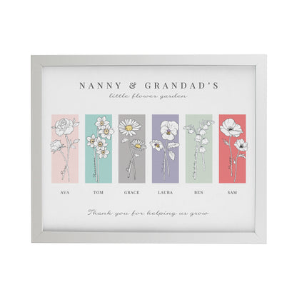 Personalised Birth Flower Family of 6 White Framed Print - image 3