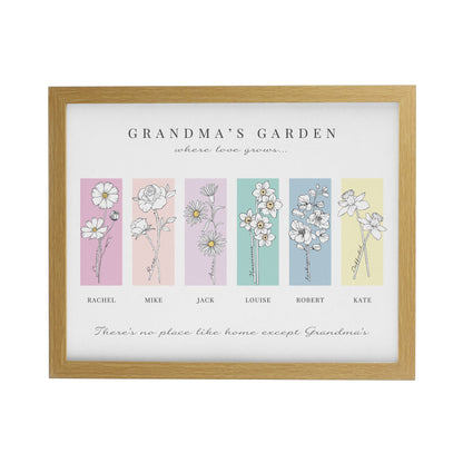 Personalised Birth Flower Family of 6 Oak Framed Print - image 3