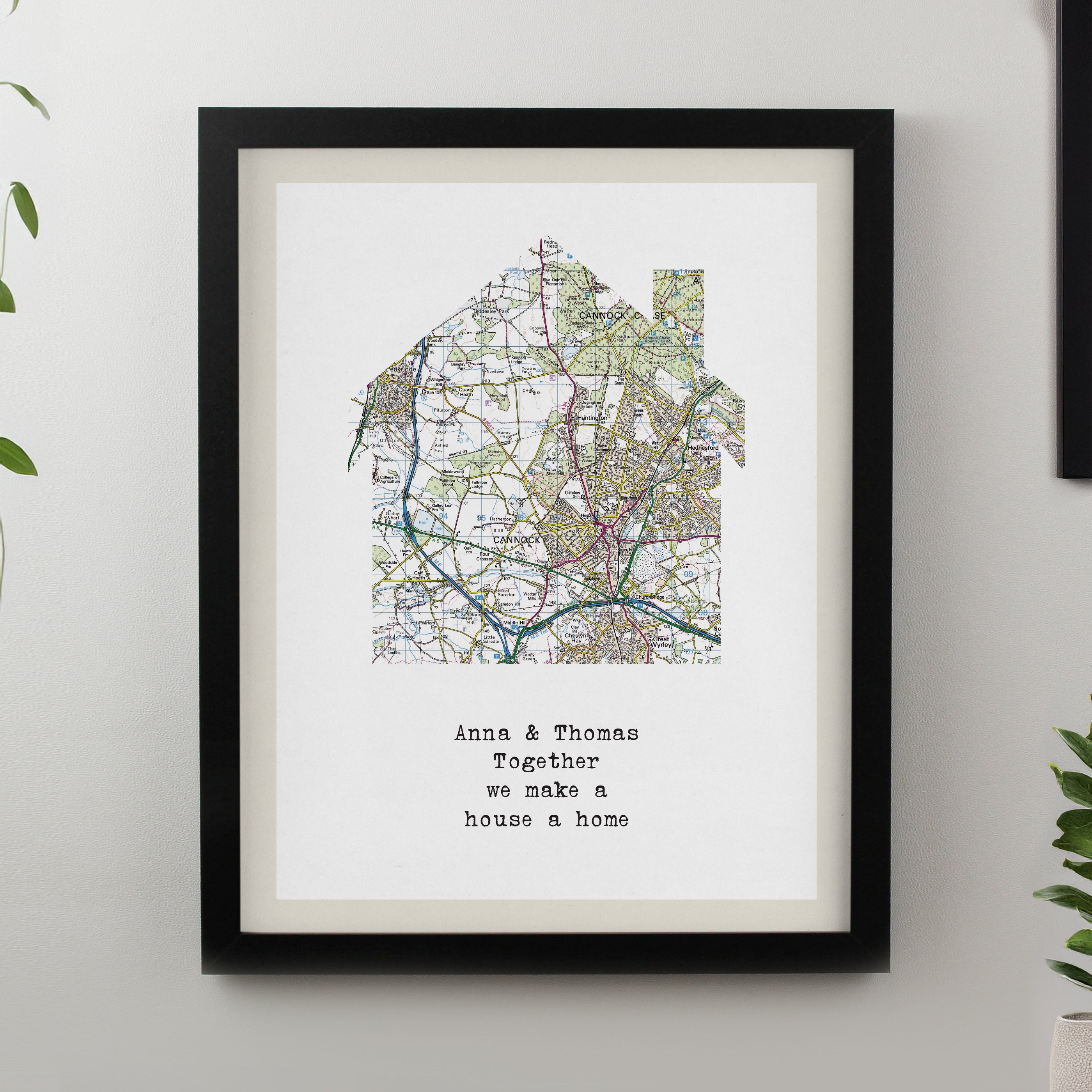 Personalised Present Day Map Home Black Poster Frame from Heartfelt Gifts