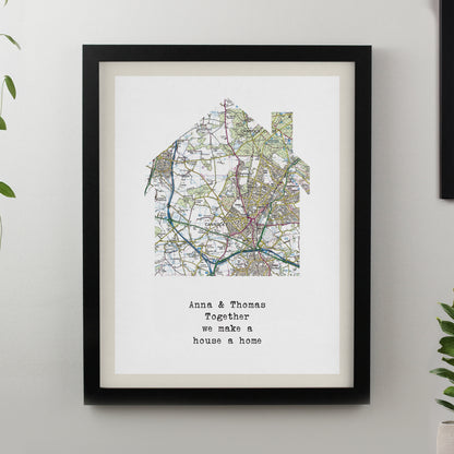 Personalised Present Day Map Home Black Poster Frame from Heartfelt Gifts