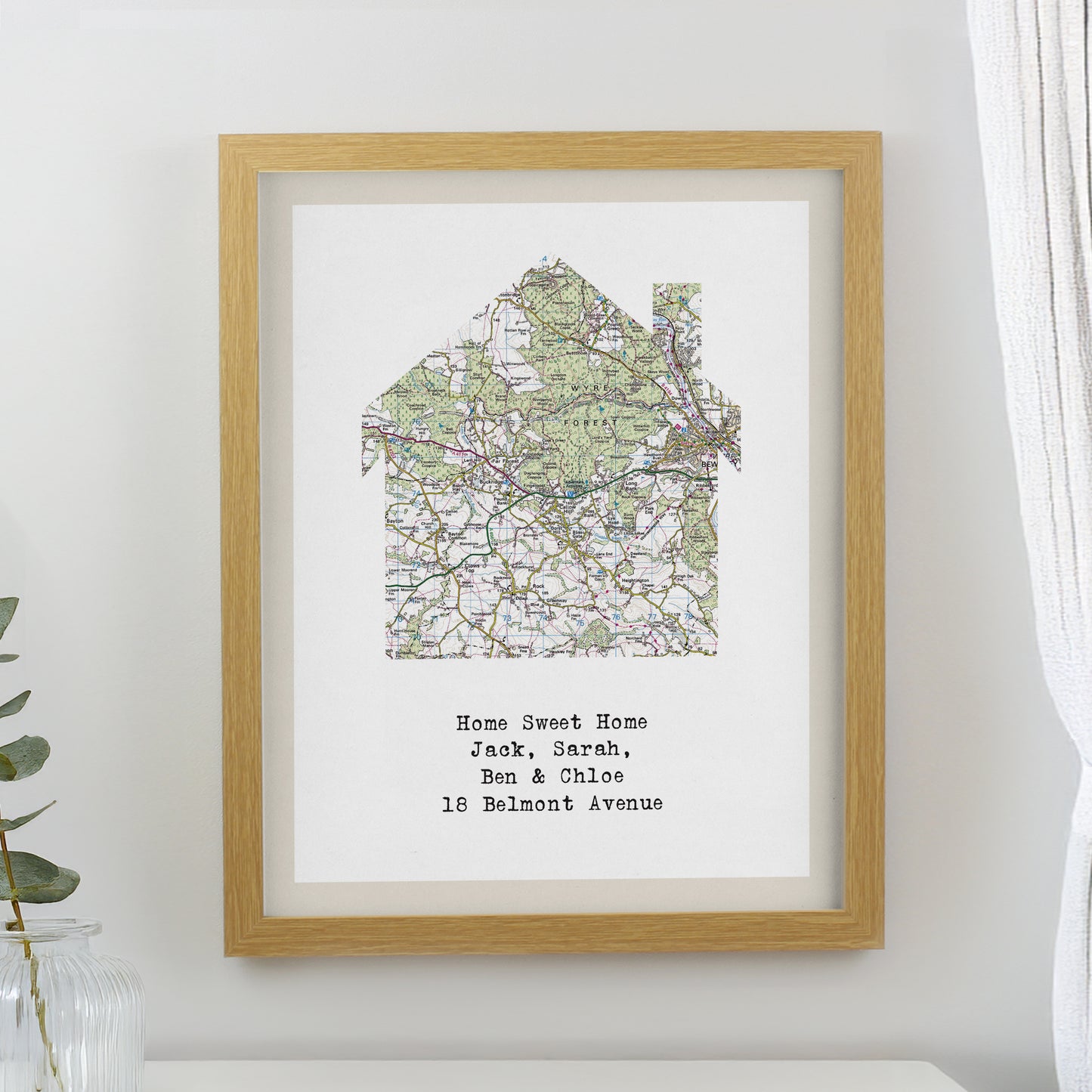 Personalised Present Day Map Home Oak Poster Frame from Heartfelt Gifts
