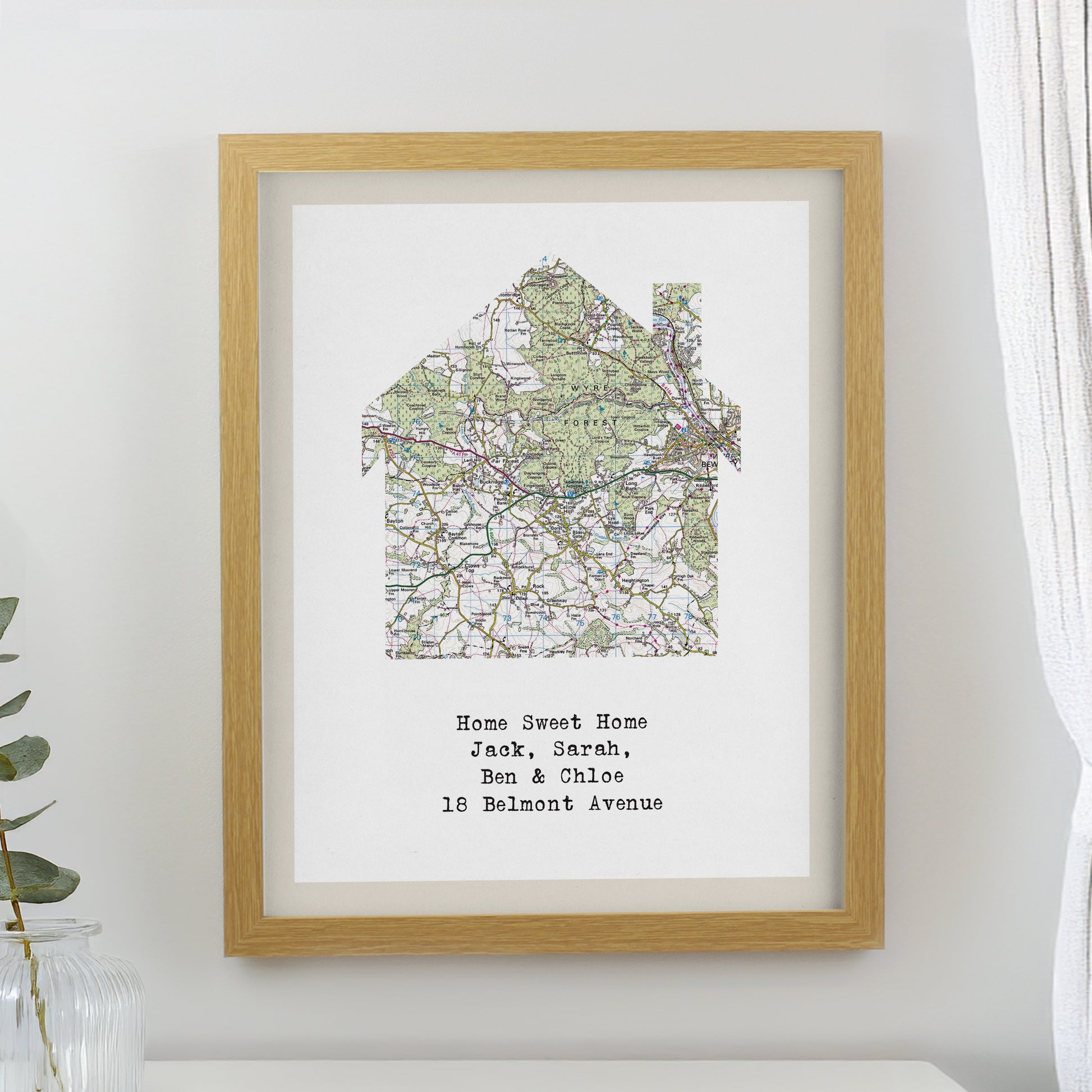Personalised Present Day Map Home Oak Poster Frame from Heartfelt Gifts