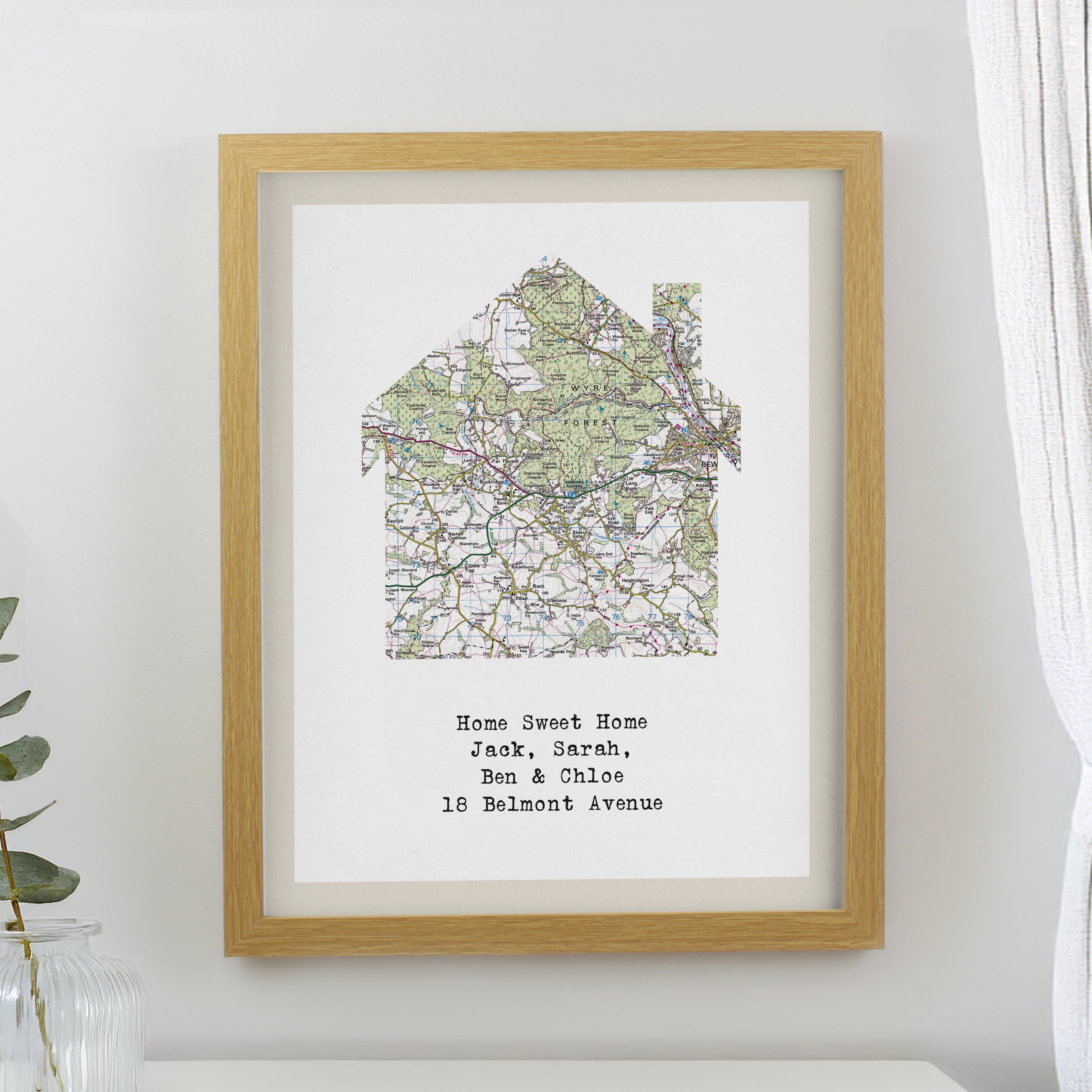 Personalised Present Day Map Home Oak Poster Frame from Heartfelt Gifts