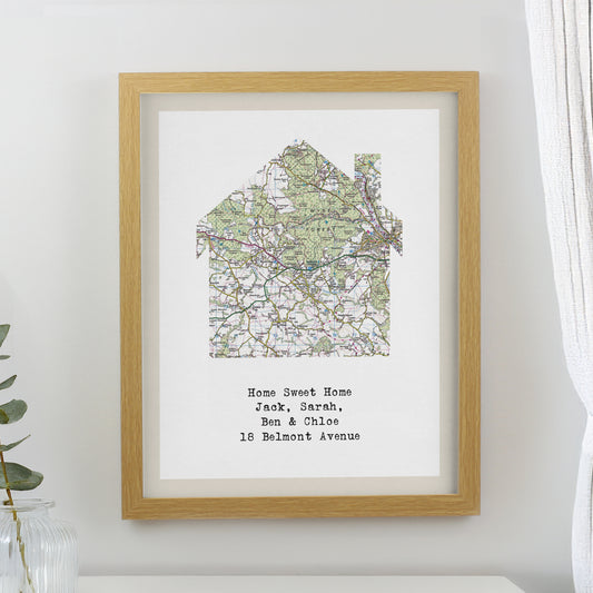 Personalised Present Day Map Home Oak Poster Frame from Heartfelt Gifts