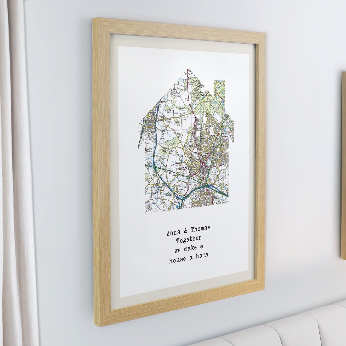 Personalised Present Day Map Home Oak Poster Frame - image 2
