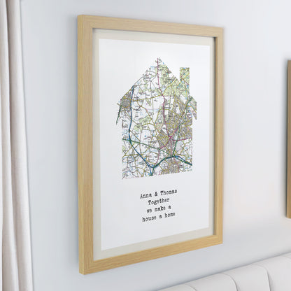 Personalised Present Day Map Home Oak Poster Frame - image 2