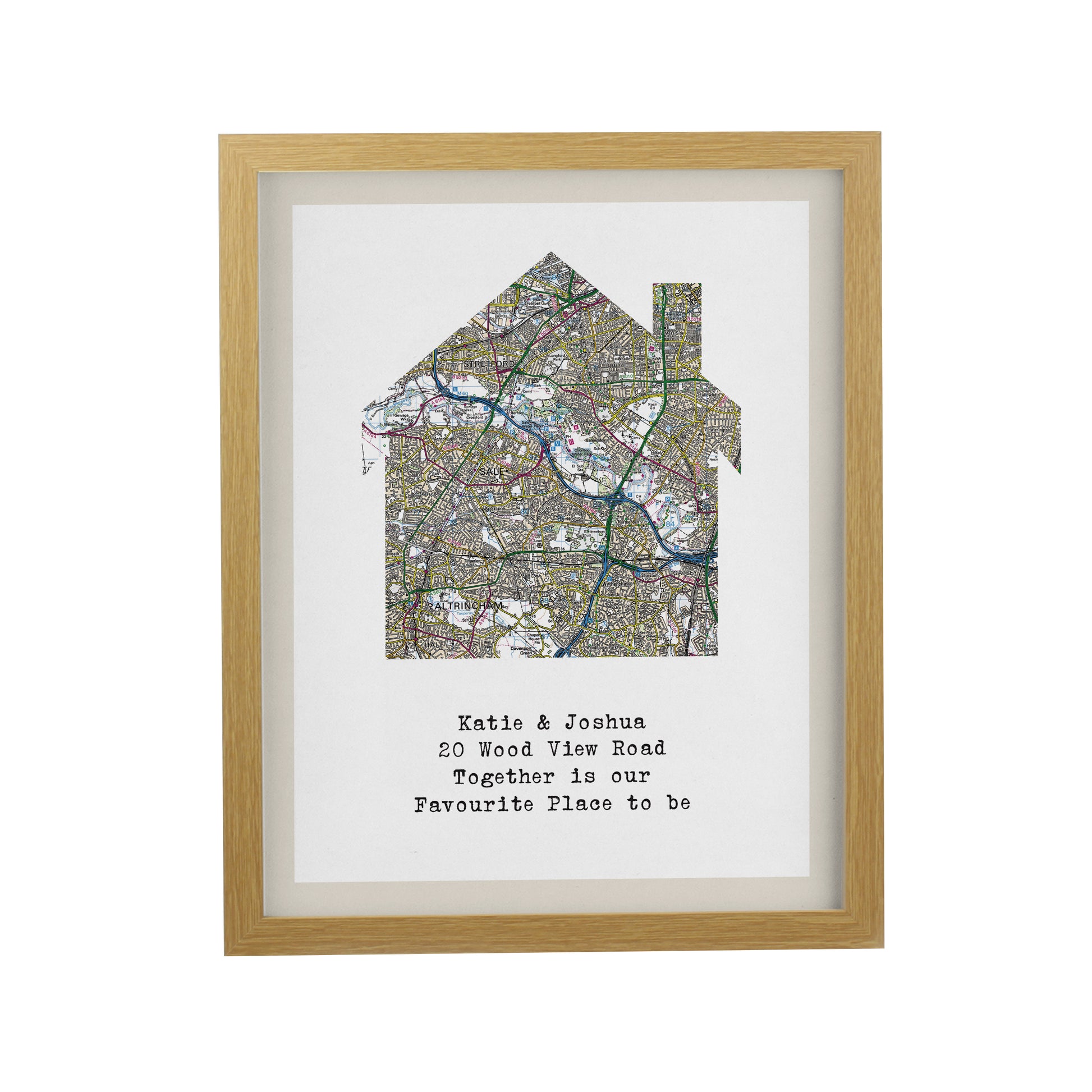 Personalised Present Day Map Home Oak Poster Frame - image 3