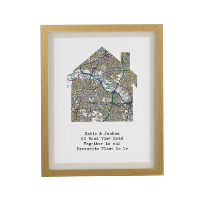 Personalised Present Day Map Home Oak Poster Frame - image 3