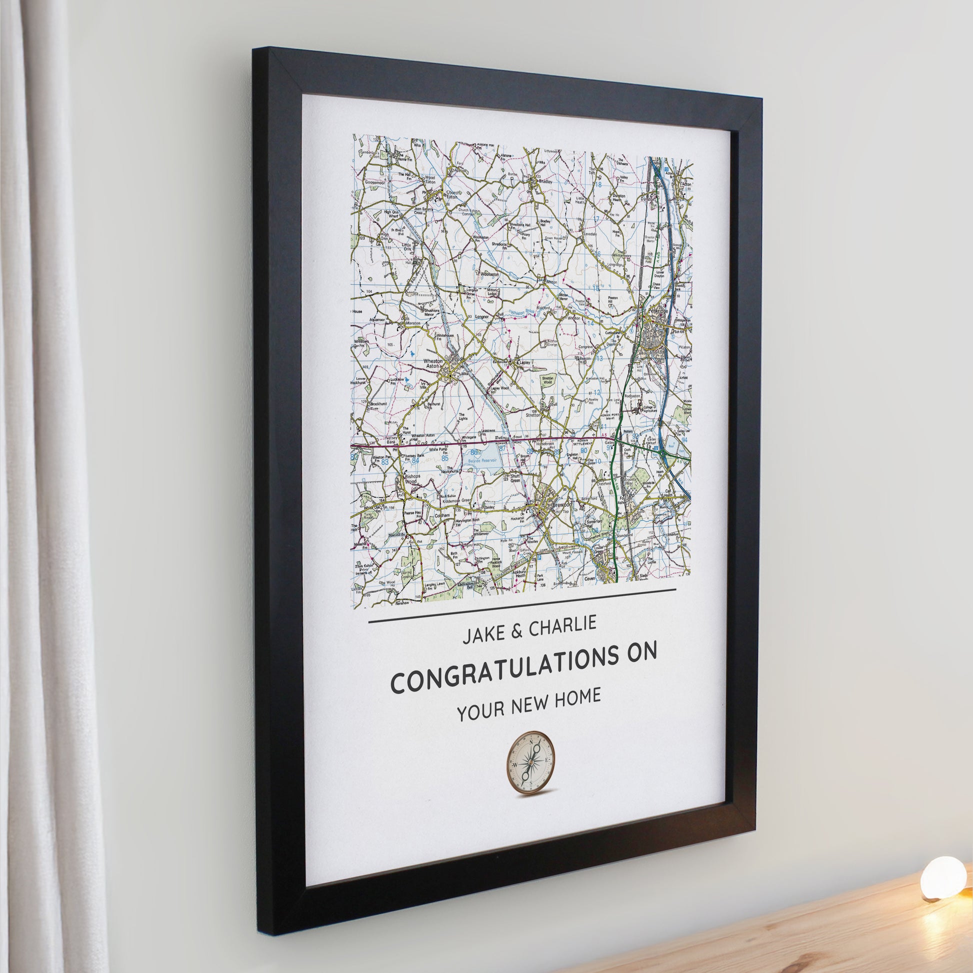 Personalised Present Day Map Compass Black Poster Frame - image 2