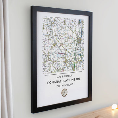 Personalised Present Day Map Compass Black Poster Frame - image 2