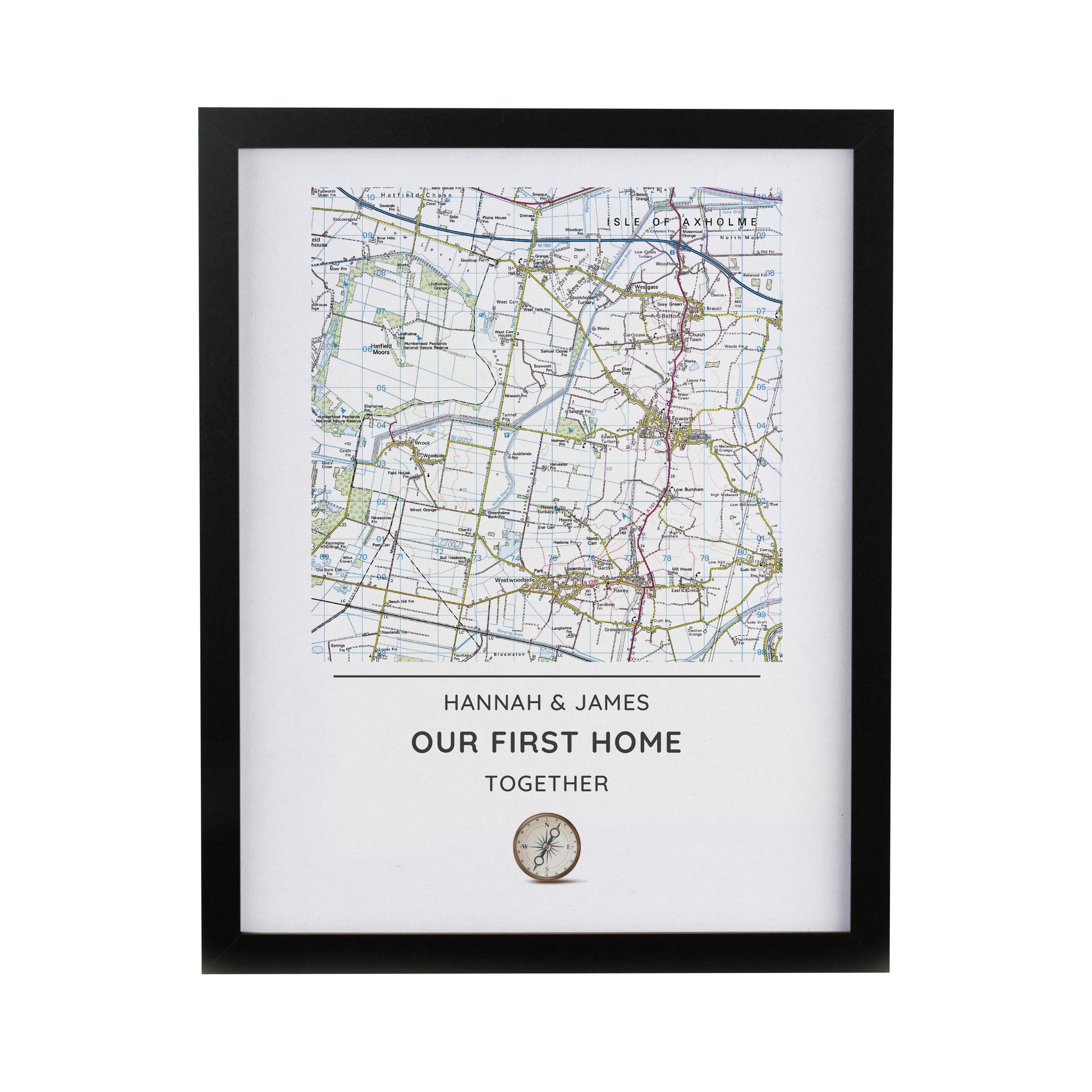 Personalised Present Day Map Compass Black Poster Frame - image 3
