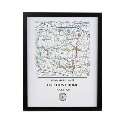 Personalised Present Day Map Compass Black Poster Frame - image 3