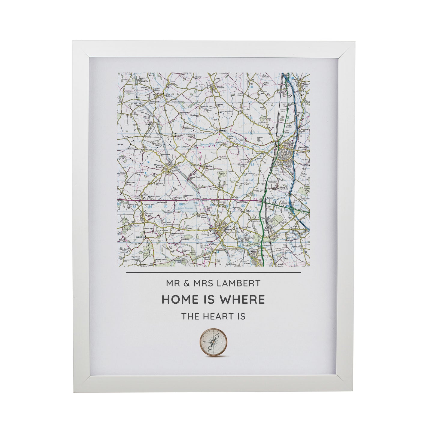 Personalised Present Day Map Compass White Poster Frame - image 3