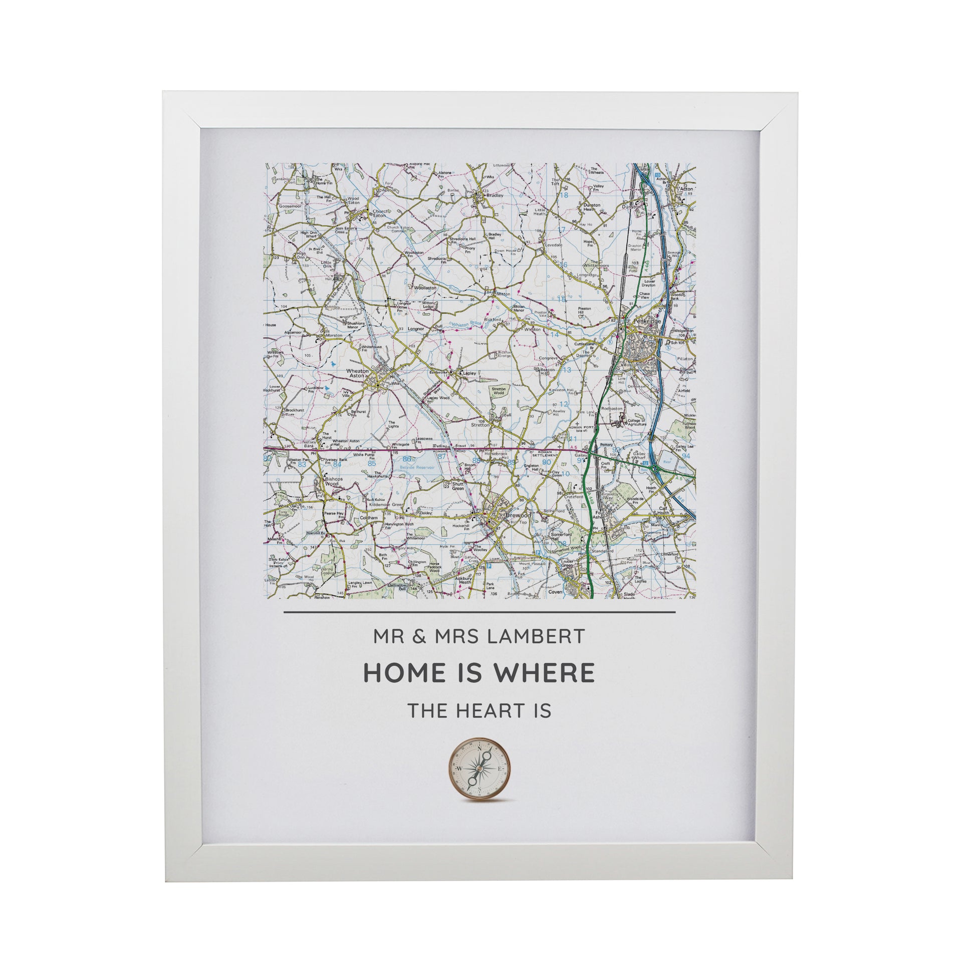 Personalised Present Day Map Compass White Poster Frame - image 3