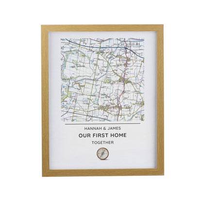 Personalised Present Day Map Compass Oak Poster Frame - image 3
