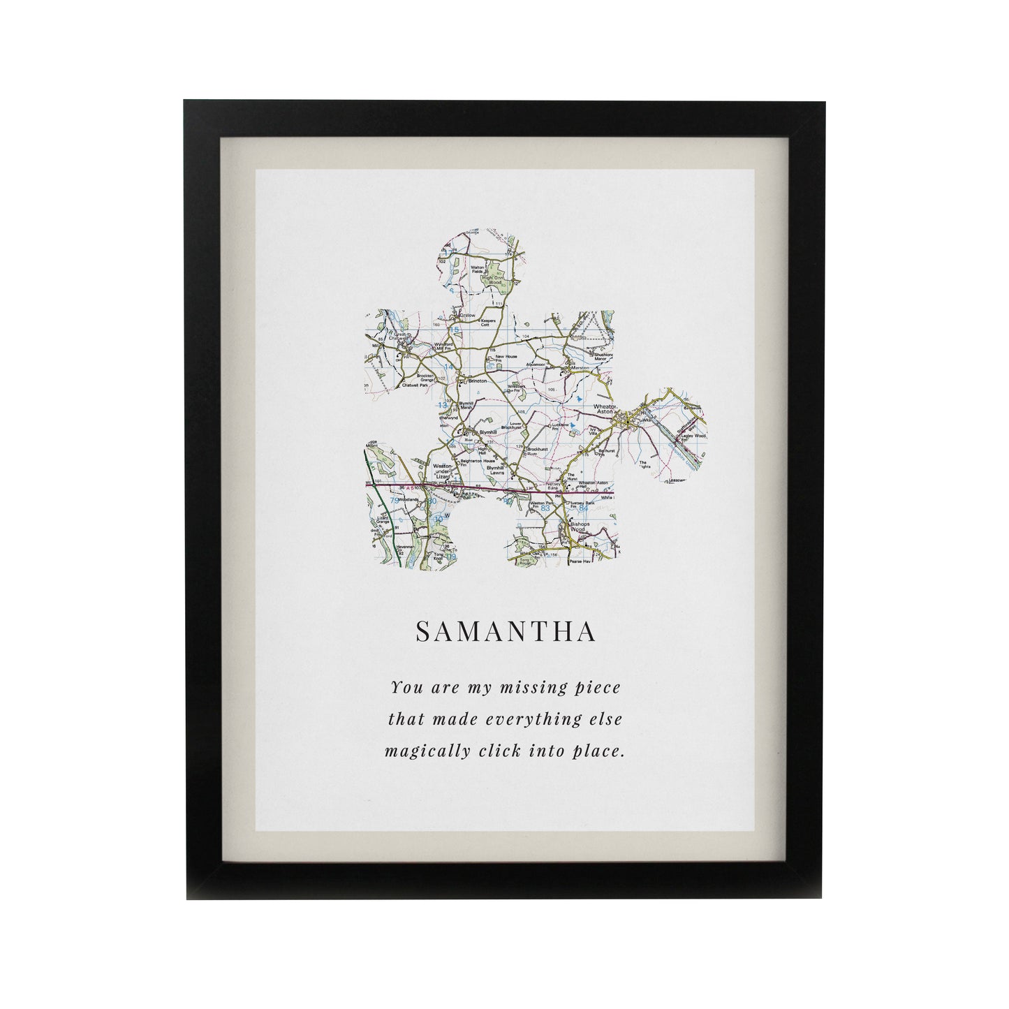 Personalised Present Day Map Puzzle Piece Black Poster Frame - image 3