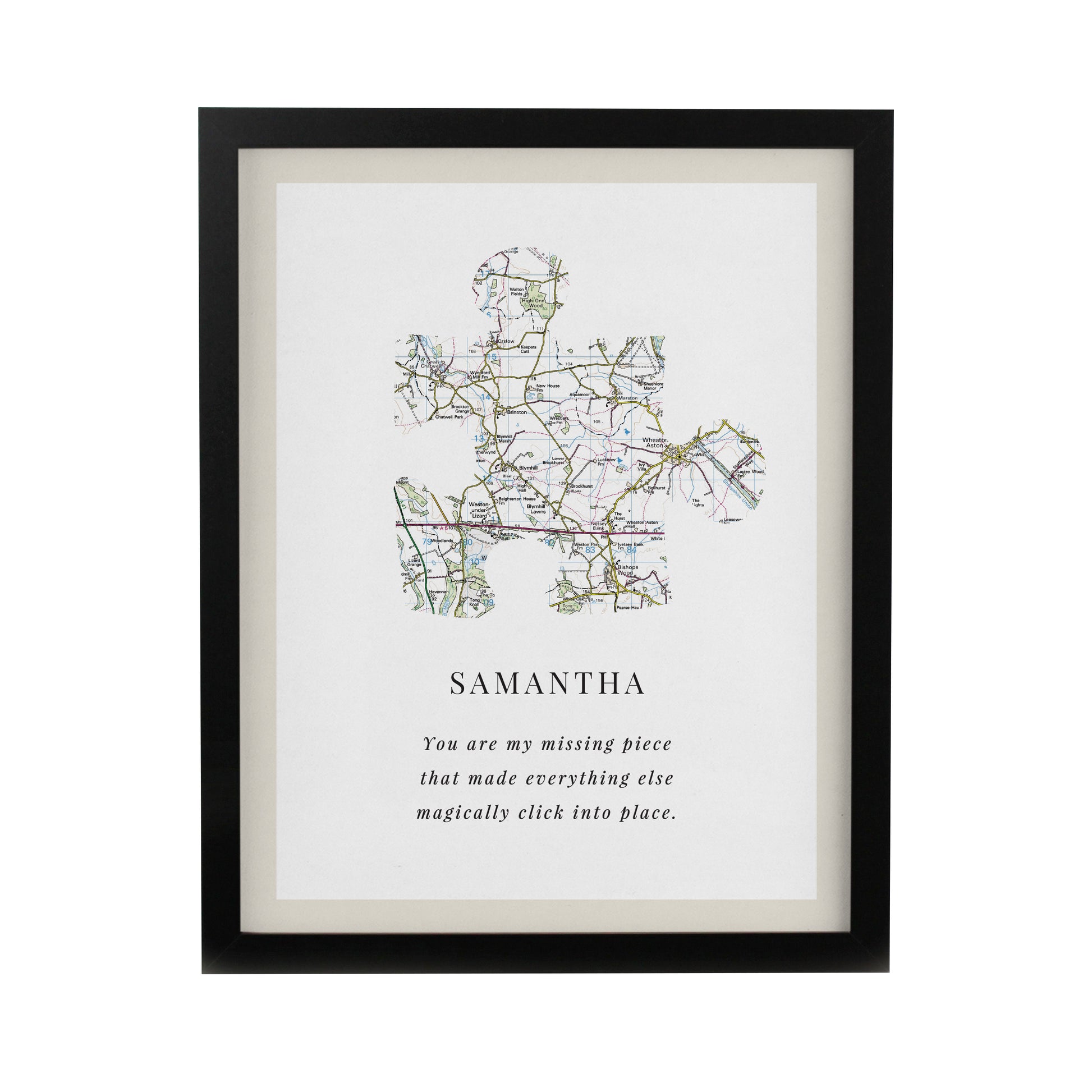 Personalised Present Day Map Puzzle Piece Black Poster Frame - image 3