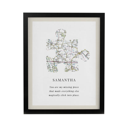 Personalised Present Day Map Puzzle Piece Black Poster Frame - image 3