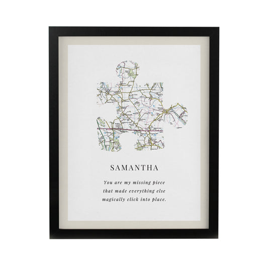 Personalised Present Day Map Puzzle Piece Black Poster Frame - image 3