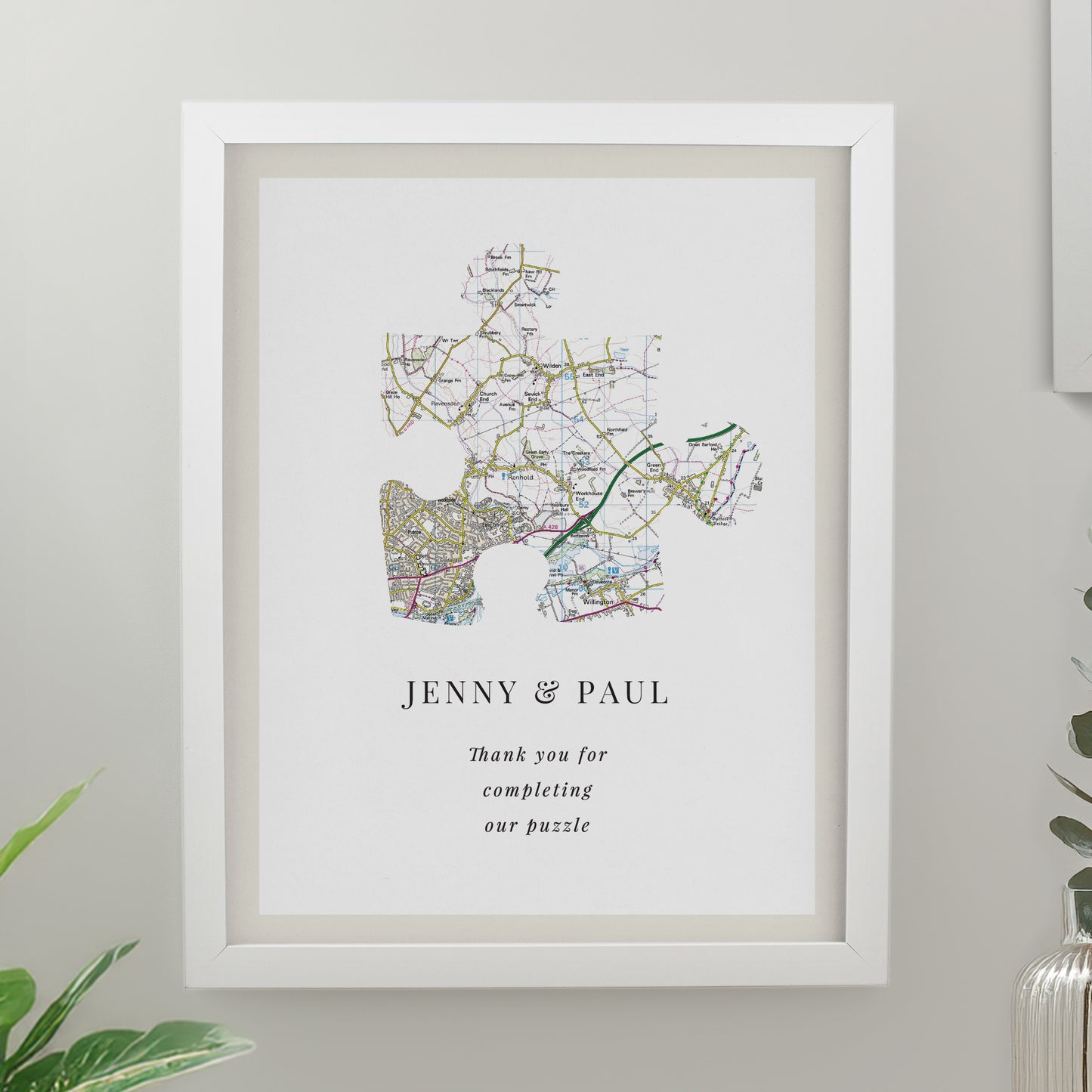 Personalised Present Day Map Puzzle Piece White Poster Frame from Heartfelt Gifts