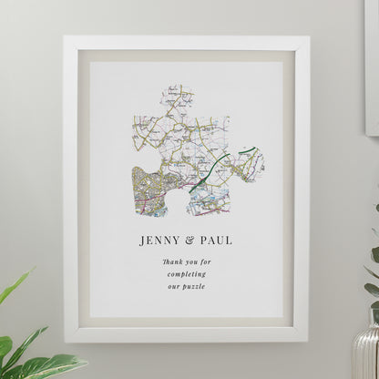 Personalised Present Day Map Puzzle Piece White Poster Frame from Heartfelt Gifts