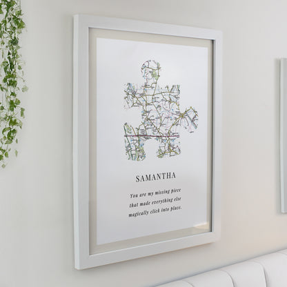 Personalised Present Day Map Puzzle Piece White Poster Frame - image 2