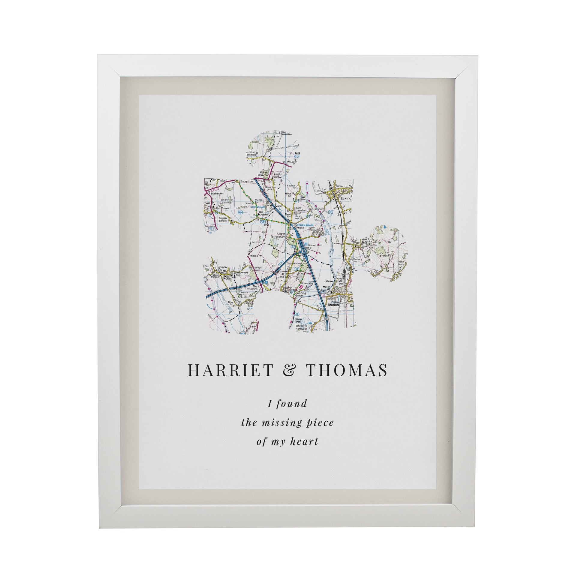 Personalised Present Day Map Puzzle Piece White Poster Frame - image 3