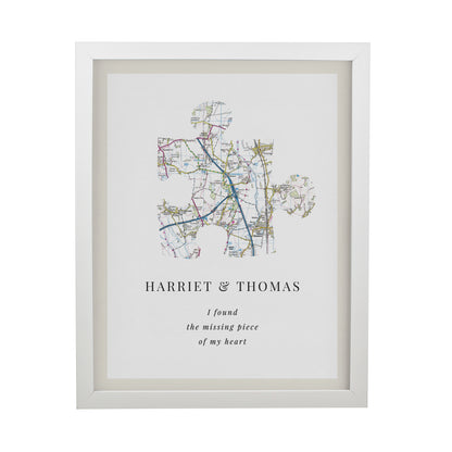 Personalised Present Day Map Puzzle Piece White Poster Frame - image 3