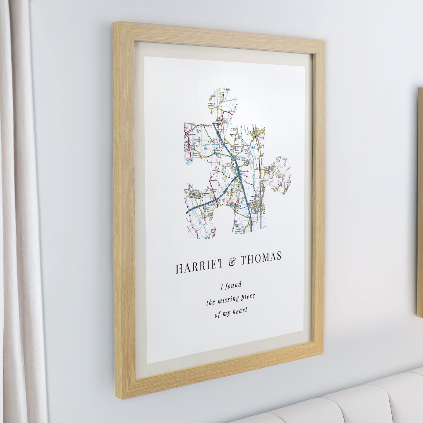 Personalised Present Day Map Puzzle Piece Oak Poster Frame - image 2