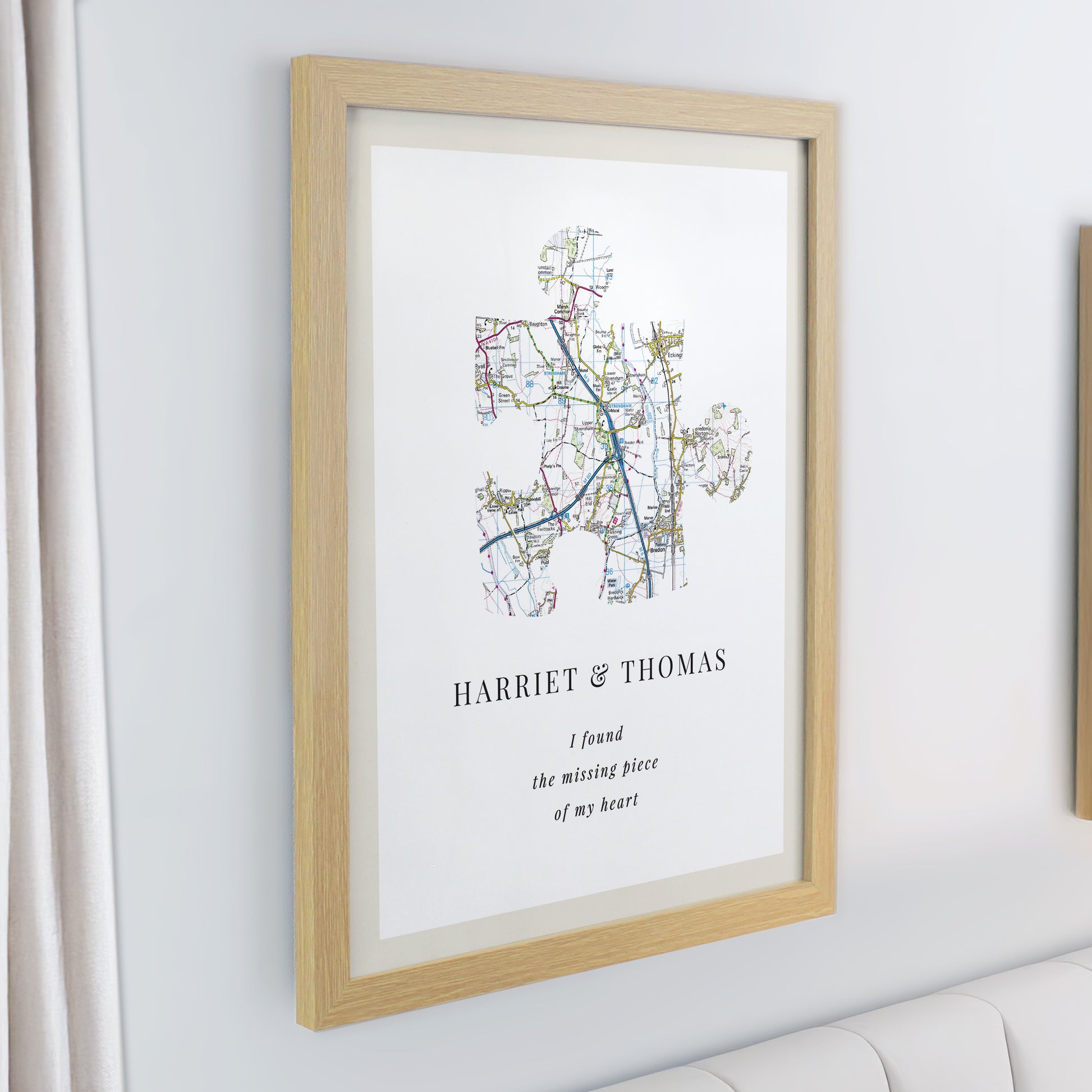 Personalised Present Day Map Puzzle Piece Oak Poster Frame - image 2
