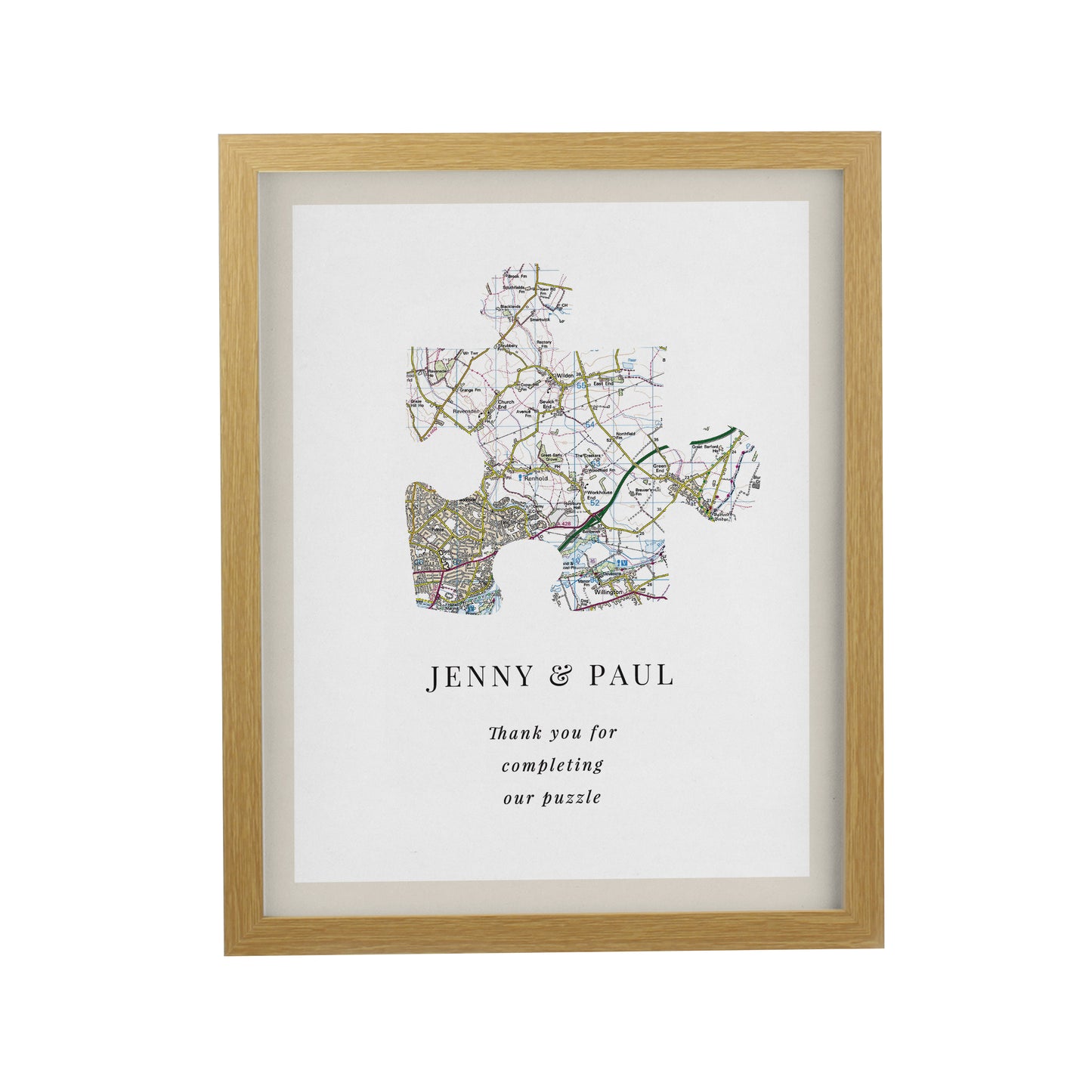 Personalised Present Day Map Puzzle Piece Oak Poster Frame - image 3