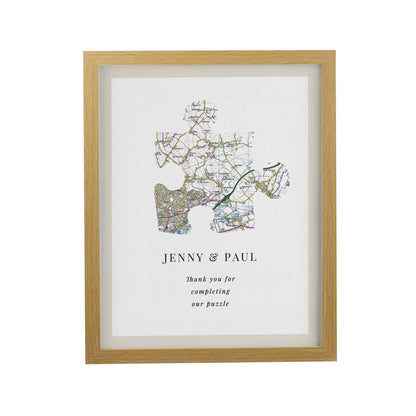 Personalised Present Day Map Puzzle Piece Oak Poster Frame - image 3