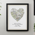 Personalised Present Day Map Heart Black Poster Frame from Heartfelt Gifts