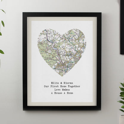 Personalised Present Day Map Heart Black Poster Frame from Heartfelt Gifts
