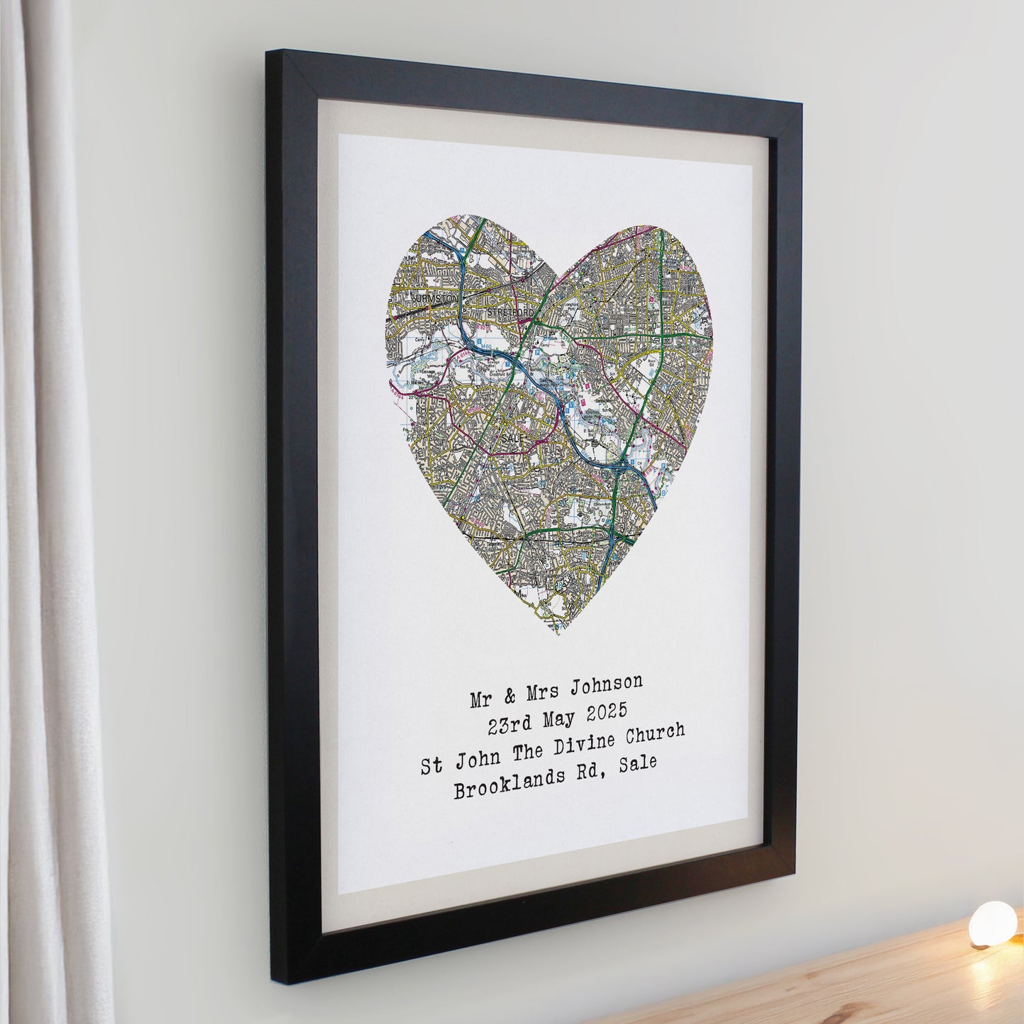Personalised Present Day Map Heart Black Poster Frame - image 2