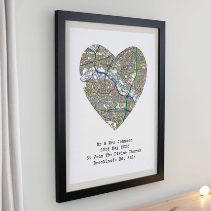 Personalised Present Day Map Heart Black Poster Frame - image 2