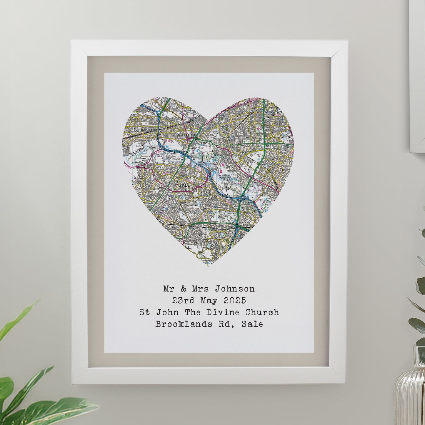 Personalised Present Day Map Heart White Poster Frame from Heartfelt Gifts