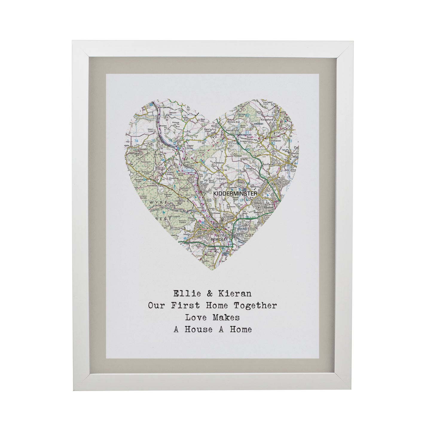Personalised Present Day Map Heart White Poster Frame - image 3