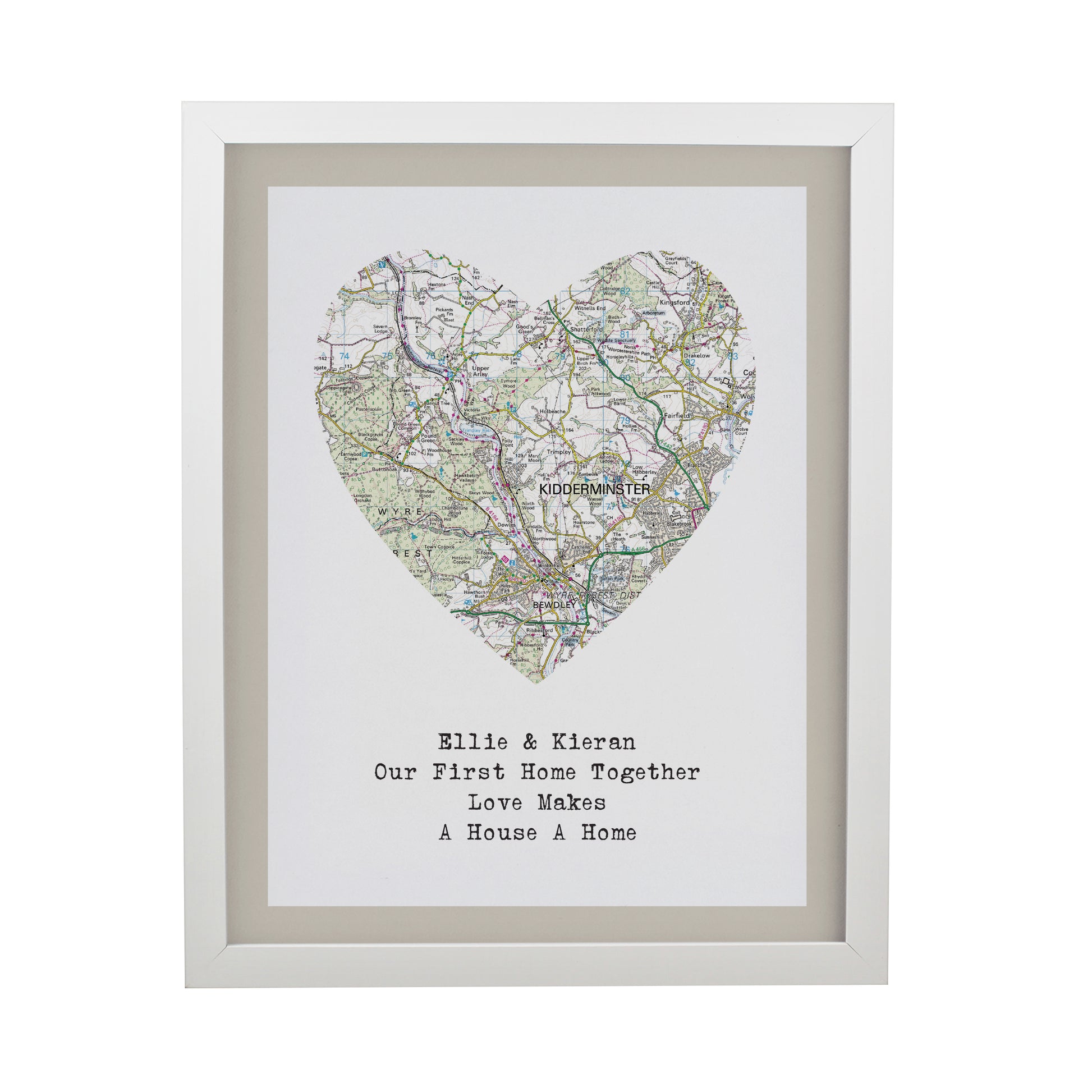 Personalised Present Day Map Heart White Poster Frame - image 3