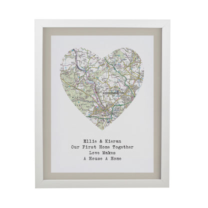 Personalised Present Day Map Heart White Poster Frame - image 3