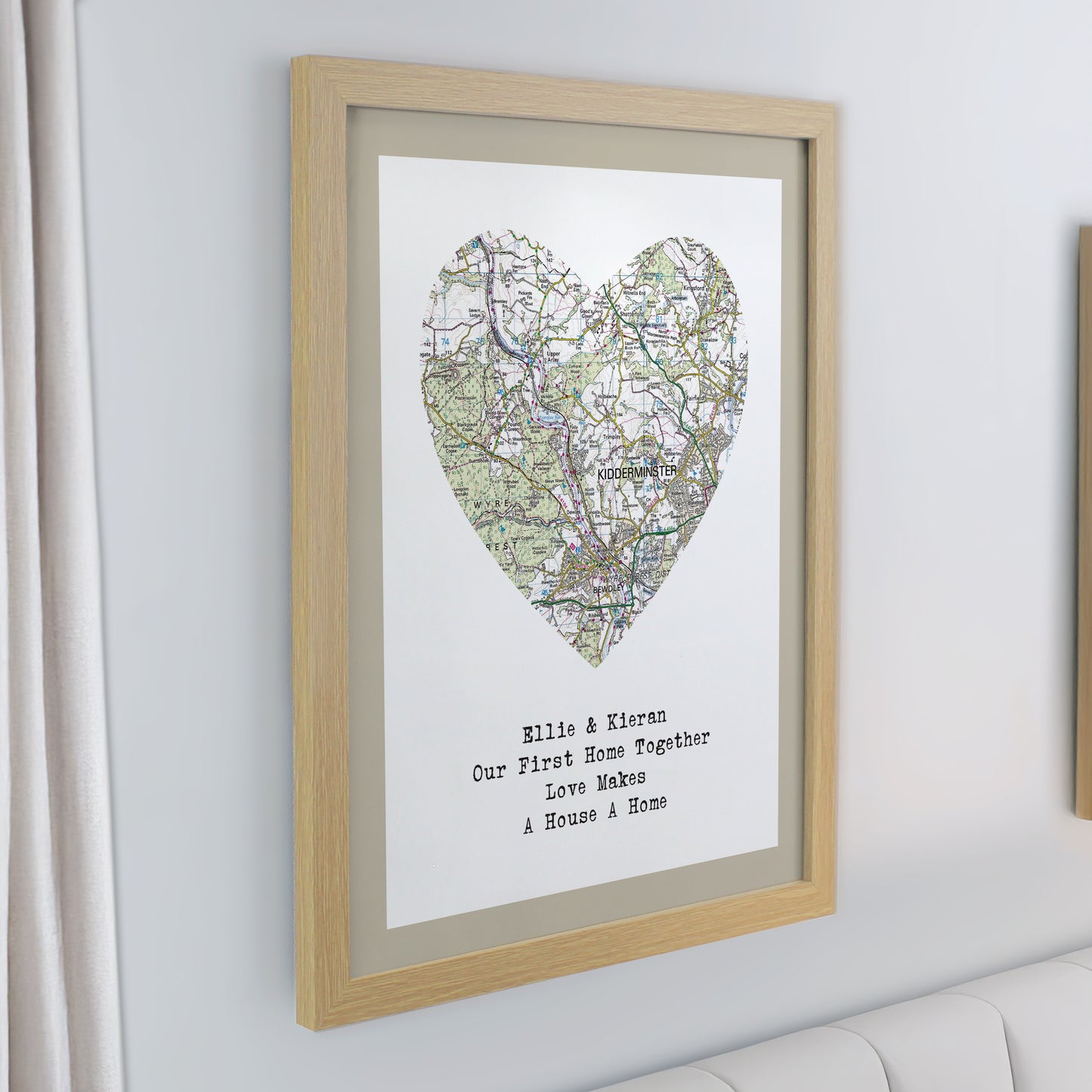 Personalised Present Day Map Heart Oak Poster Frame - image 2