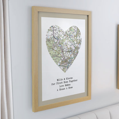 Personalised Present Day Map Heart Oak Poster Frame - image 2
