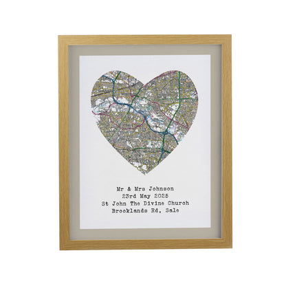 Personalised Present Day Map Heart Oak Poster Frame - image 3