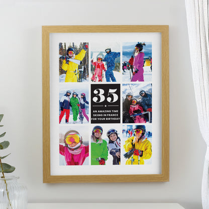 Personalised Big Number Multi Photo Upload Oak Poster Frame from Heartfelt Gifts