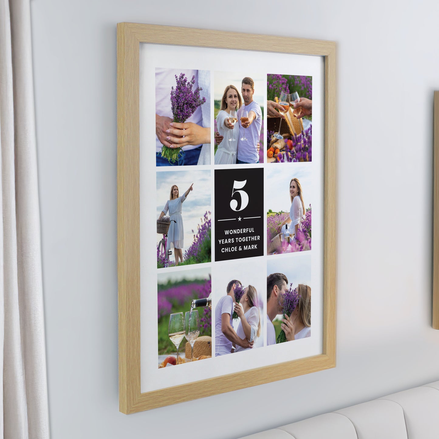 Personalised Big Number Multi Photo Upload Oak Poster Frame - image 2