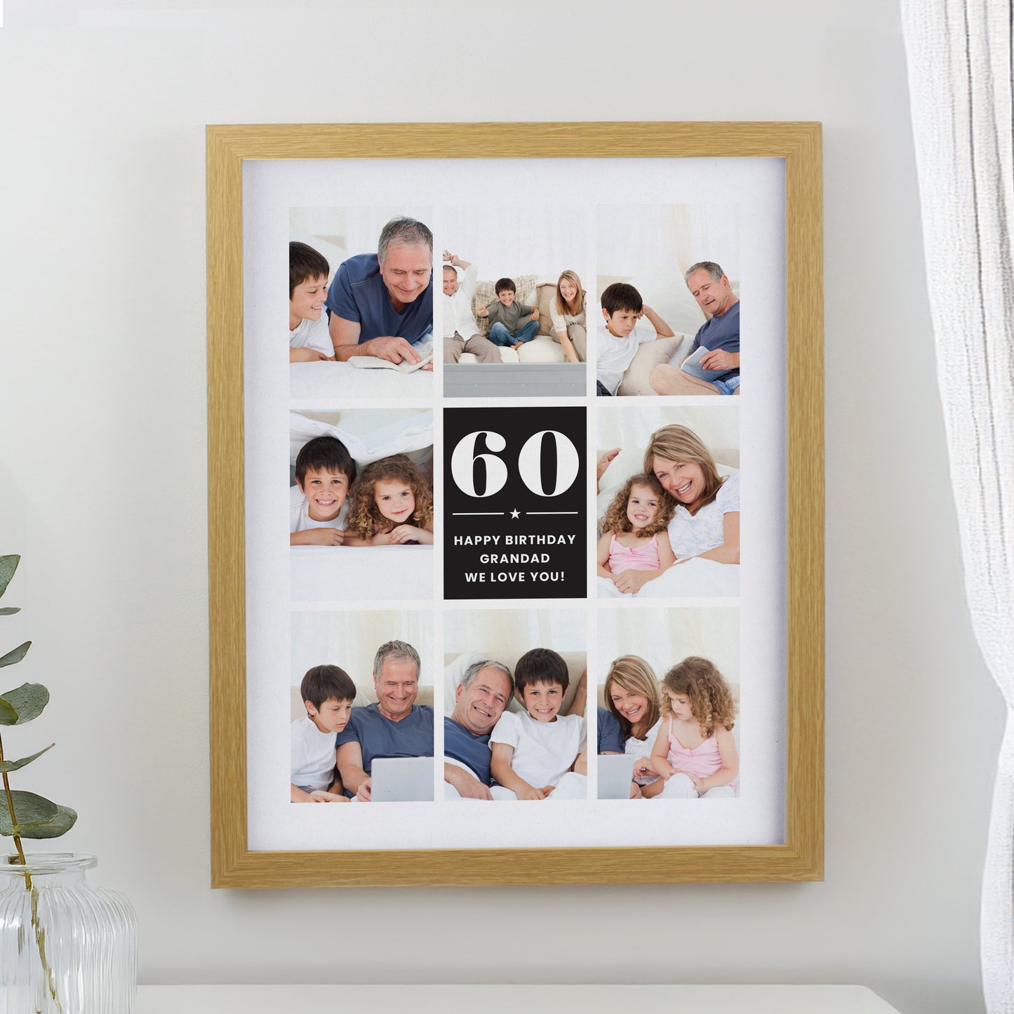 Personalised Big Number Multi Photo Upload Oak Poster Frame - image 3