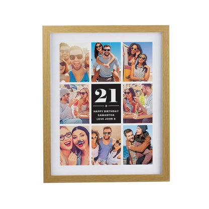 Personalised Big Number Multi Photo Upload Oak Poster Frame - image 4