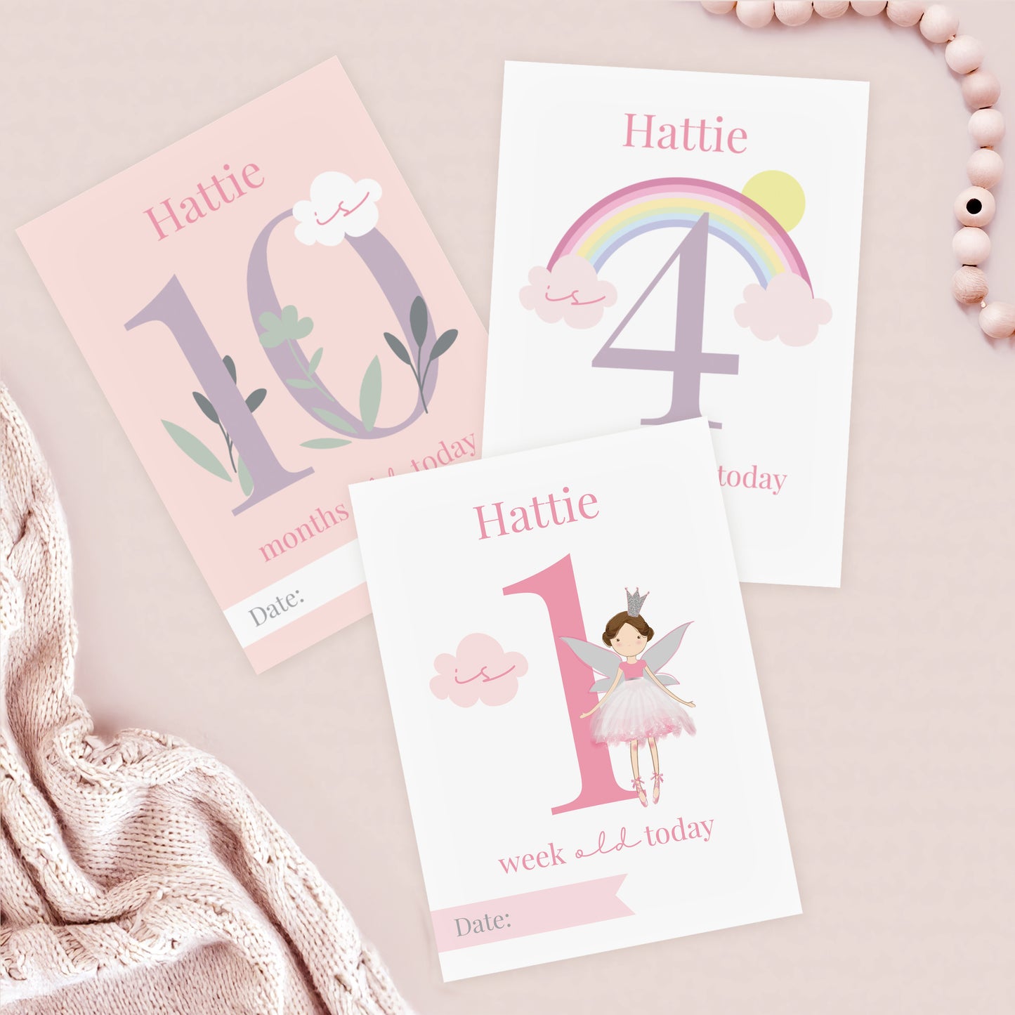 Personalised Fairy Princess Baby Milestone Cards from Heartfelt Gifts