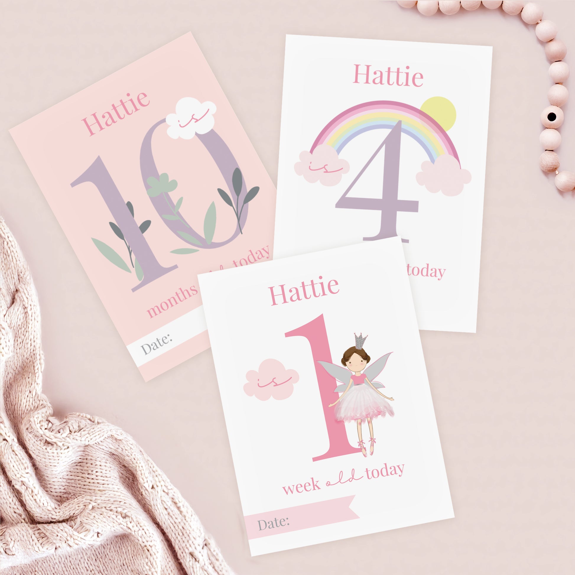 Personalised Fairy Princess Baby Milestone Cards from Heartfelt Gifts