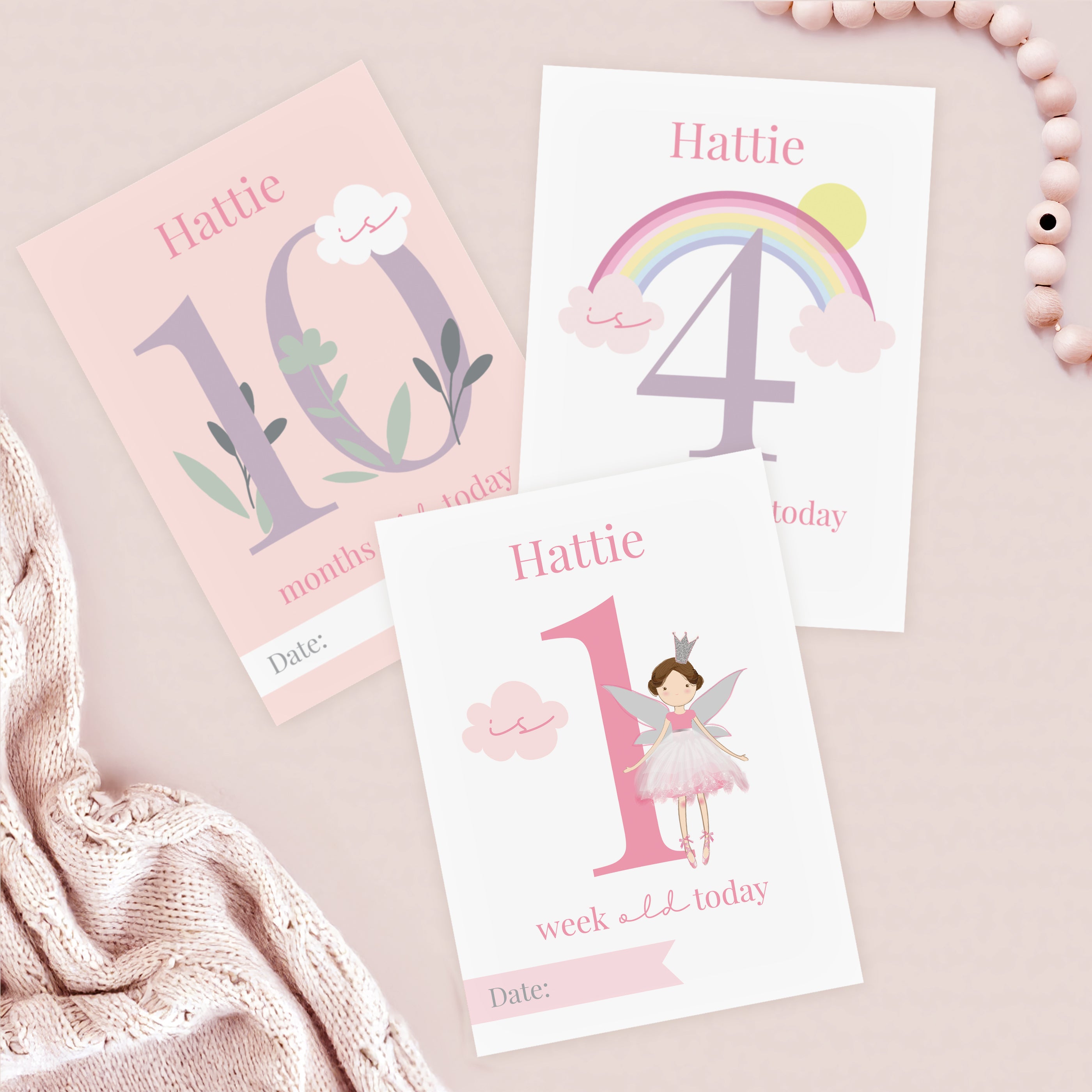 Personalised Fairy Princess Baby Milestone Cards from Heartfelt Gifts